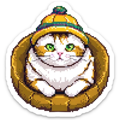 cat curled up within a hat sticker
