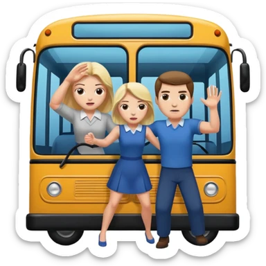 A man throwing one woman into a bus  sticker