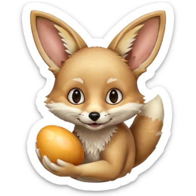 fennec carrying an unpeeled egg with his mouth sticker