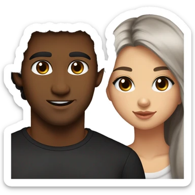 create nikola sebikova (teenage girl who has black long hair, silver star earings, brown eyes, eyeliner, black shirt) with her boyfriend Matt sturniolo (dark brownn fluffy hair with blur eyes) sticker