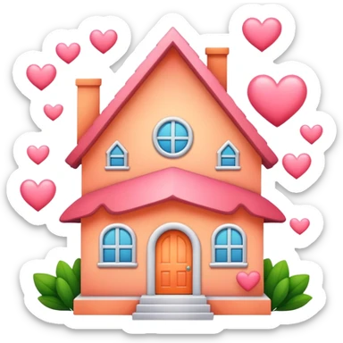 peach color home with hearts around sticker
