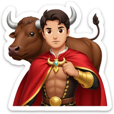 matador with red cape facing a charging bull sticker