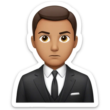 A secret intelligence agent wearing a formal suit, appearing serious and professional, with a mysterious and authoritative presence sticker