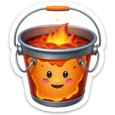 metal bucket filled to the brim with hot glowing lava, emoji style sticker