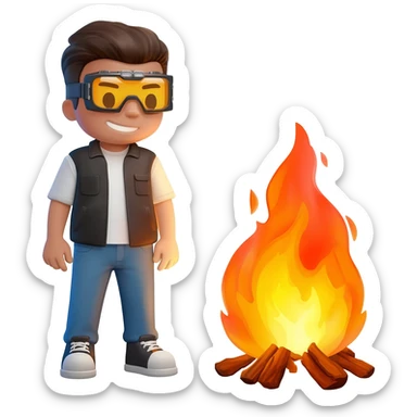 Holi bonfire with emoji cool with goggles sticker