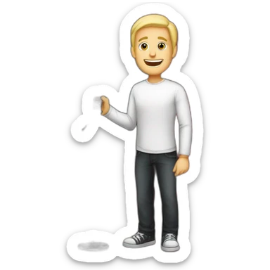 white light skin man person standing in a theater with red curtains standing on elevated stage holding a microphone smiling with light hair sticker