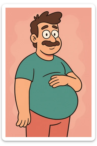 pregnant man, cartoon style, friendly, approachable, colorful, soft shapes sticker