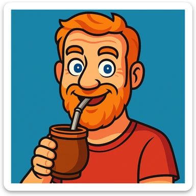 Transform the person drinking mate into a vibrant toon style cartoon. Keep the mate gourd and straw clearly visible. The expression should be friendly and lively, capturing a cheerful and animated vibe. sticker