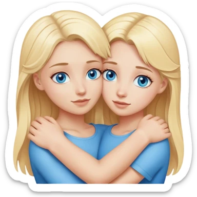 Two blonde girls with blue eyes hug each other sticker