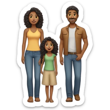 indian family with one dad and one son straight hair and one mom and one daughter curly hair sticker