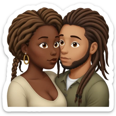 Dark skin bbw woman with brown hair kissing light skin man with dreads sticker
