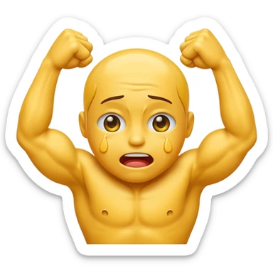 Classic yellow crying emoji flexing muscles sticker