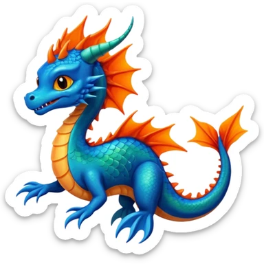 Blue and green sea Dragon with a firey orange tom cat sticker