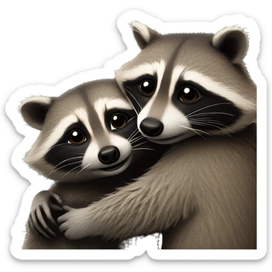 Two raccoons cuddling  sticker