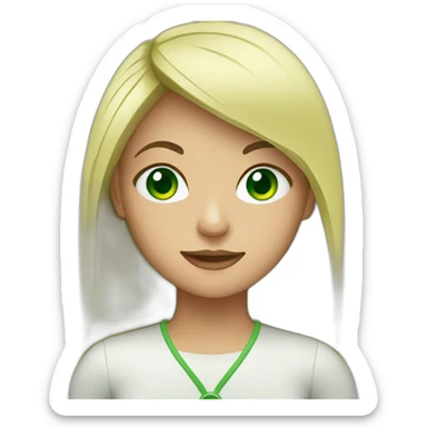 Green eyed girl with computer sticker