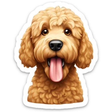 golden doodle with a steak in his mouth sticker