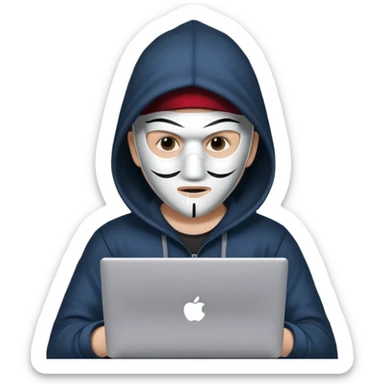 hacker with mask using laptop sticker