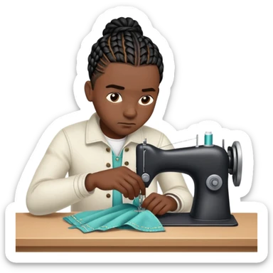 Black guy with black cornrows hard at work sewing an outfit  sticker