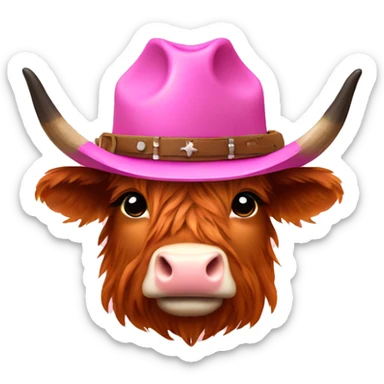 Pink cowboy hat on highland cow sticker