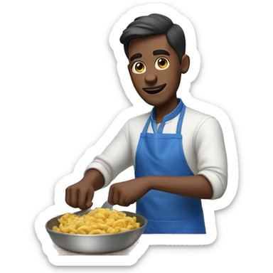 guy in a blue apron preparing food sticker