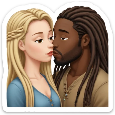 White Woman with long hair kissing a black guy with dreads no beard sticker