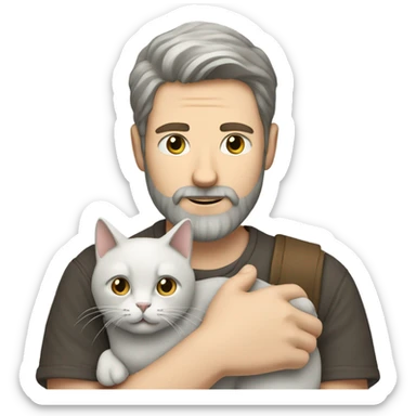 Bearded white man with gray cat sticker