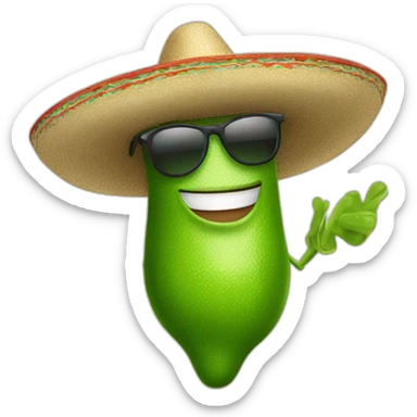 a friendly lime wearing sunglasses and a sombrero holding a sign that says "Design Some Hands" sticker