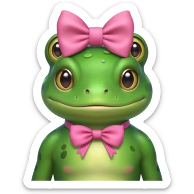 charming frog with pink bow, bust up sticker