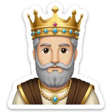 Cyrus the Great, ancient Persian king, regal attire, crown, beard, historical sticker