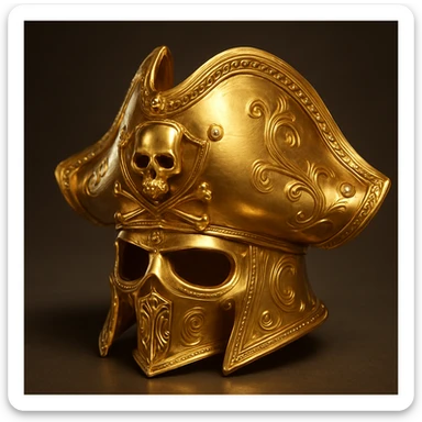 gold pirate helmet, ornate, with jewels and gold trim, in gold style sticker