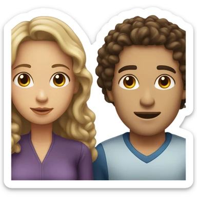 Light complexion woman with curly hair and white man with  straight dark brown hair kissing  sticker