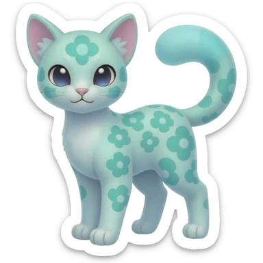 Pastel Mint-Aqua Soft-Iridescent Gentle Floral-Patterned Feline Sylveon-Liepard-hybrid-creature (full body) sticker