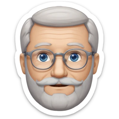 Create me an emoji of an old man. Gray really short size hair. Gray follow-up full beard. Squarer Glasses. Blue eyes. Little smile sticker