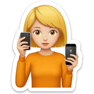 orange girlA brownish-yellow girl with short hair is taking a photo with her iPhone. sticker