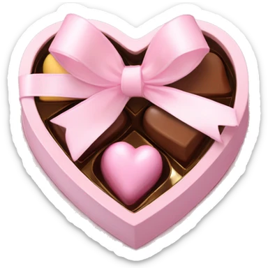 pale pink heart box, pale pink bow, filled with chocolates inside sticker