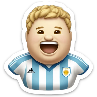 Laughing Tears white man. Obese. argentina soccer uniform. sticker