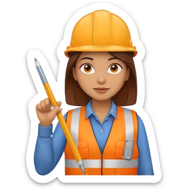 worker woman wearing orange west holding a ruler sticker