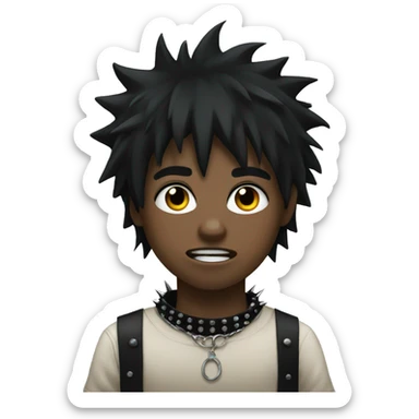 boy with black hair and spiked choker with black tears running out of eyes sticker