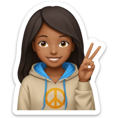 Black girl wearing a hoodie with the peace sign sticker