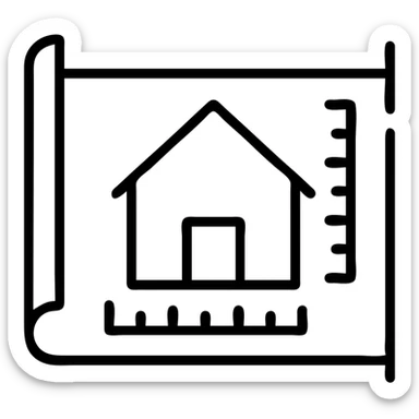 technical drawing of a house blueprint, white lines on blue background sticker