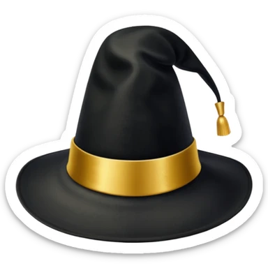 black magic hat with gold ribbon sticker