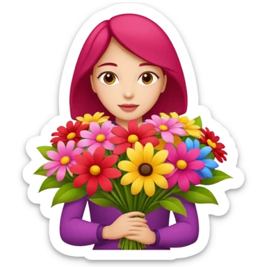 woman with big bouquet of flowers sticker