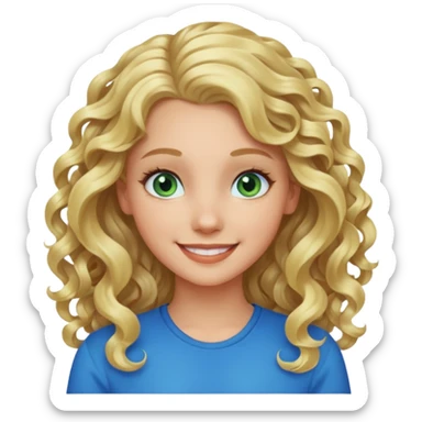 A white girl with long blonde curly hair and blue and green eyes sticker