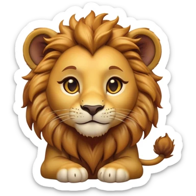 Cinematic Cute Lion Cub Portrait Emoji, Head tilted playfully and inquisitively, featuring a glossy tawny Fur with a lush mane and round, sparkling amber eyes filled with curious mischief, Simplified yet irresistibly adorable features, highly detailed, glowing with a warm, friendly glow, high shine, affectionate and spirited, stylized with a touch of jungle whimsy, bright and endearing, soft glowing outline, capturing the essence of a mischievous yet loving Lion Cub, so playful it feels like it could pounce out of the screen and into your arms! sticker