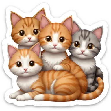 6 tiny kittens cuddling together all different colours, the first one is grey and white, the second is ginger and white and the third is brown tabby and white sticker