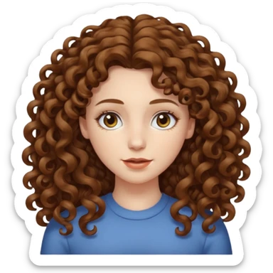 pale woman with ne meter long brown curly hair, middle part sticker