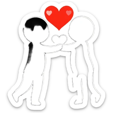 Two silhouettes embracing in a passionate moment with hearts floating around sticker