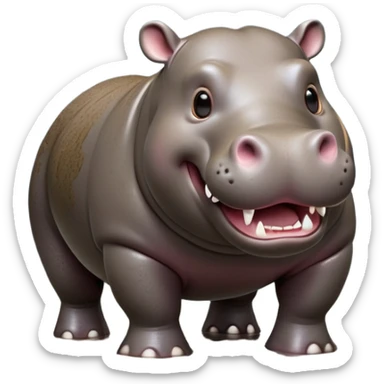 cinematic-hippo-realistic-full-body side view-standing on all fours-emoji,-massive-round-frame-partially-submerged-in-muddy-water,-wide-mouthed-grin-exposing-huge-teeth,-head-tilted-dramatically,-thick-greyish-brown-hide-glossy-from-water,-simplified-yet-realistic-focused-features,-highly-detailed,-glowing-with-an-almost-sarcastic-glow sticker