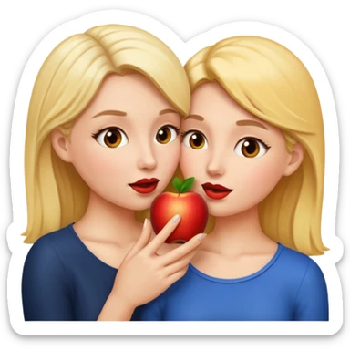 two women, one whispering to the other, apple emoji style sticker
