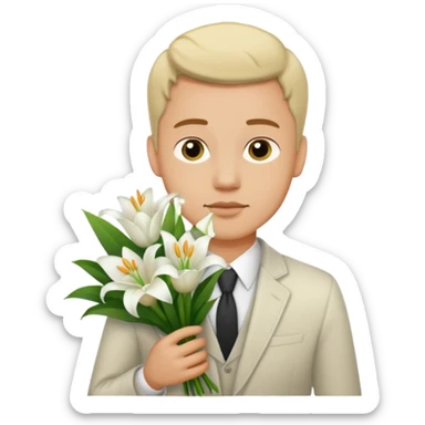 Man flowers in hands head sticker